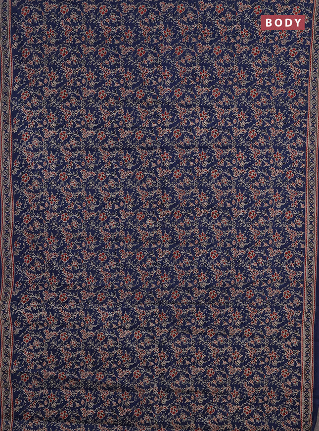Muslin cotton saree blue with allover kalamkari prints and printed border