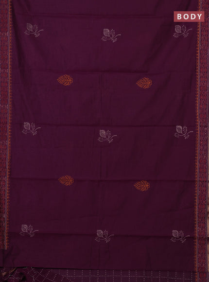 Muslin cotton saree purple with allover black prints and printed border