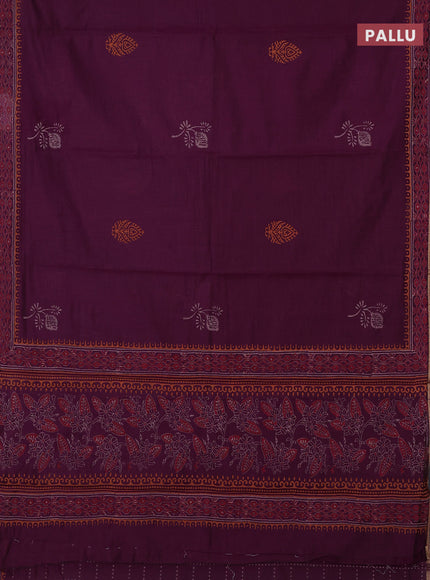 Muslin cotton saree purple with allover black prints and printed border