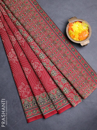 Muslin cotton saree maroon with allover bandhani prints and printed border