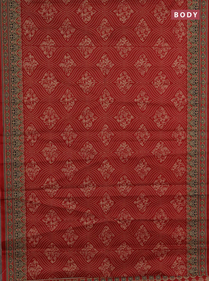 Muslin cotton saree maroon with allover bandhani prints and printed border
