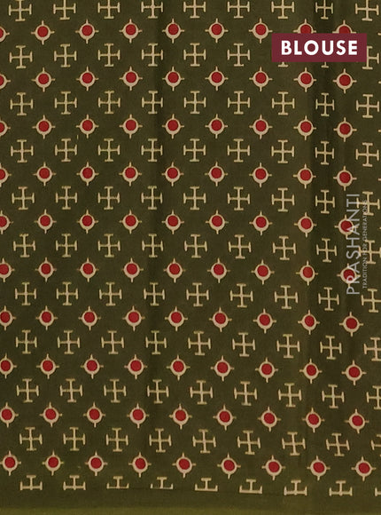Muslin cotton saree olive green with allover bandhani prints and printed border