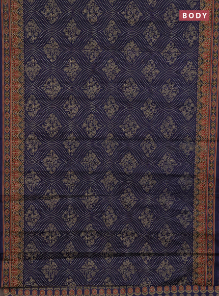 Muslin cotton saree navy blue with allover bandhani prints and printed border