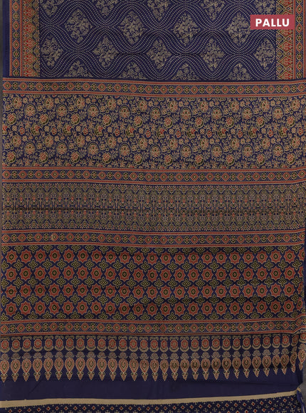 Muslin cotton saree navy blue with allover bandhani prints and printed border