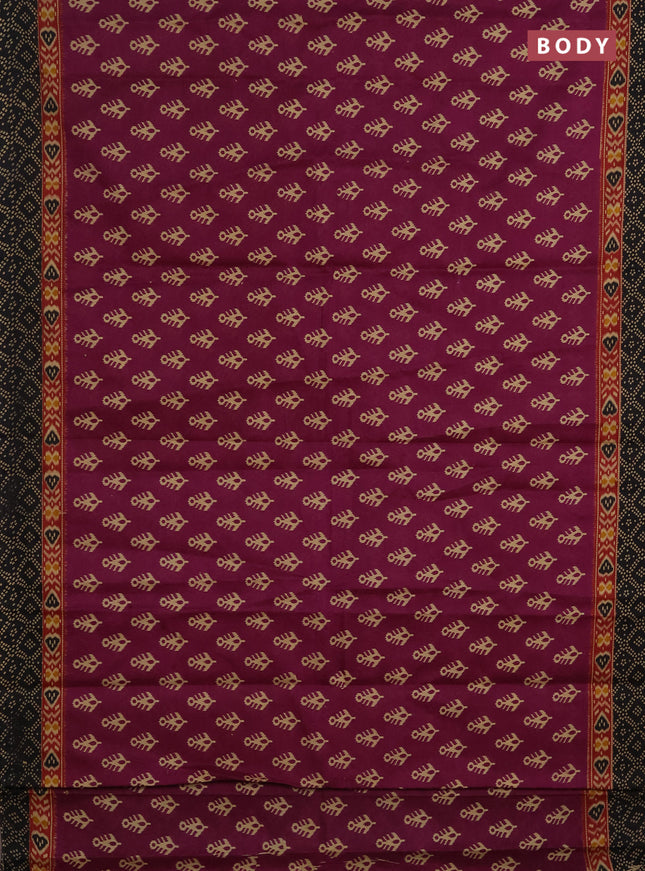 Muslin cotton saree purple and black with allover ikat butta prints and printed border