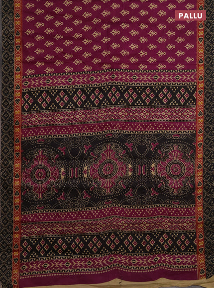 Muslin cotton saree purple and black with allover ikat butta prints and printed border