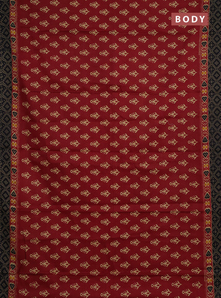 Muslin cotton saree maroon and black with allover ikat butta prints and printed border