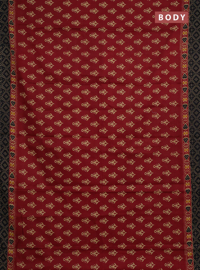 Muslin cotton saree maroon and black with allover ikat butta prints and printed border