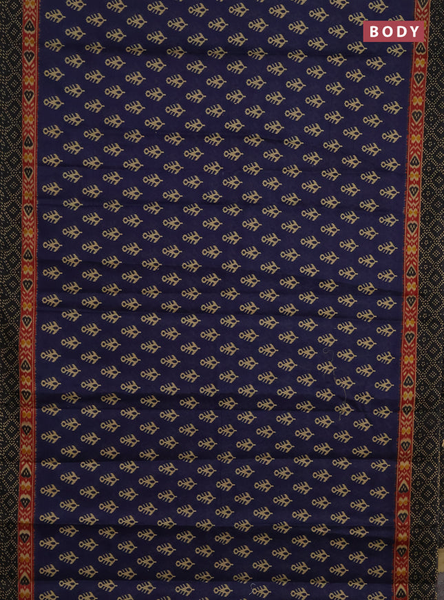 Muslin cotton saree navy blue and black with allover ikat butta prints and printed border