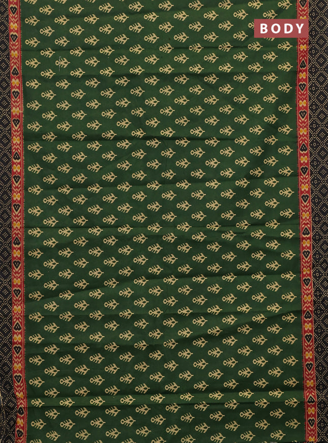 Muslin cotton saree green and black with allover ikat butta prints and printed border