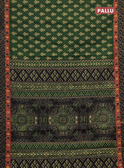 Muslin cotton saree green and black with allover ikat butta prints and printed border