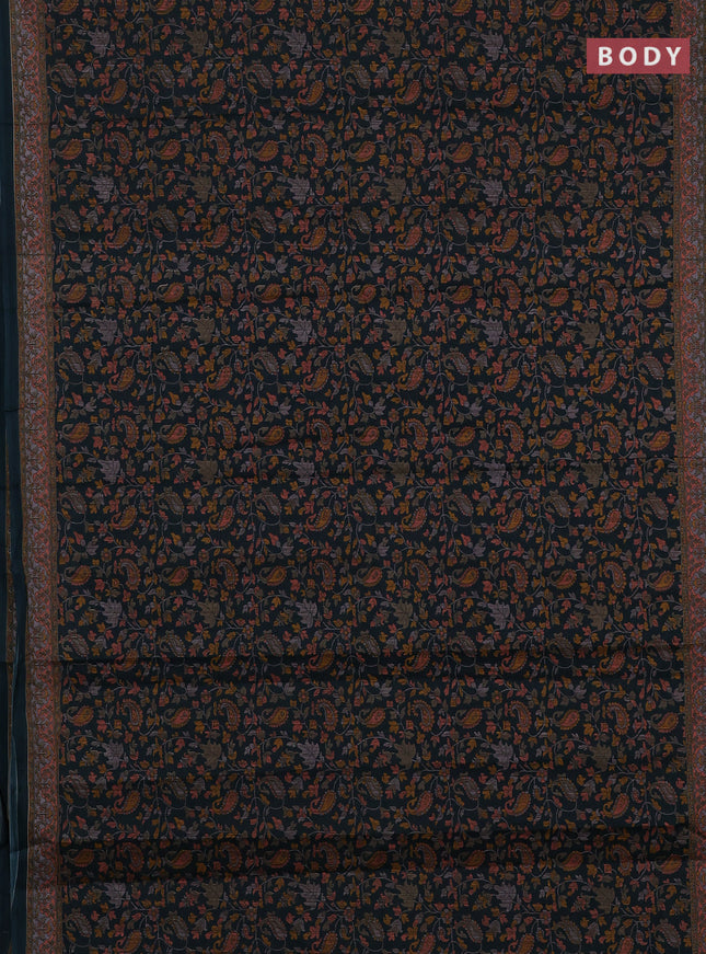 Muslin cotton saree green with allover kalamkari prints and printed border