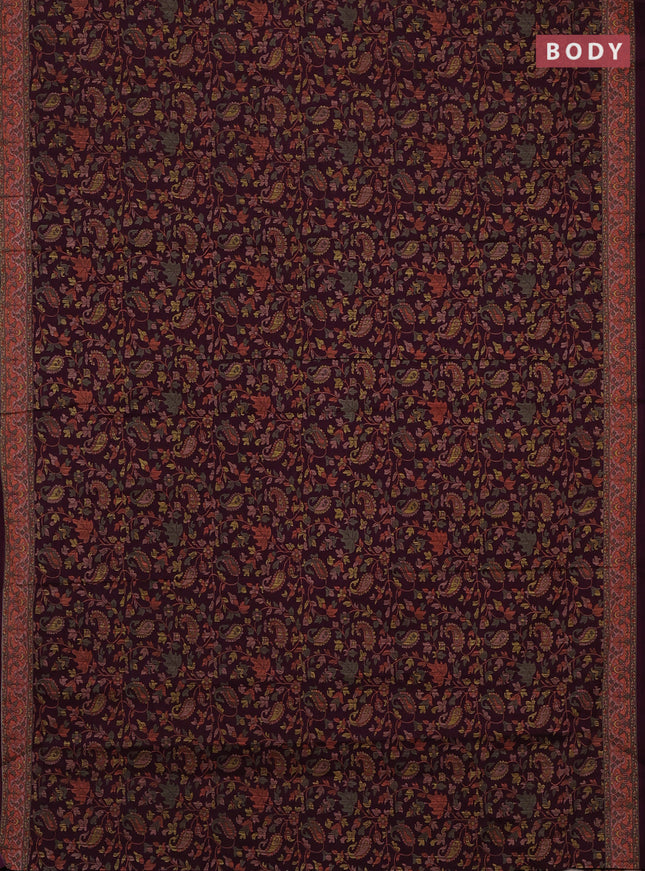 Muslin cotton saree wine shade with allover kalamkari prints and printed border