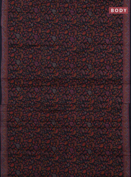 Muslin cotton saree elephant grey with allover kalamkari prints and printed border