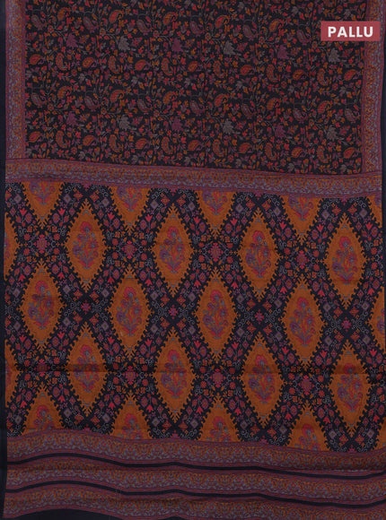 Muslin cotton saree elephant grey with allover kalamkari prints and printed border