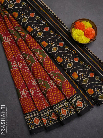 Muslin cotton saree maroon and black with allover patola prints and printed border