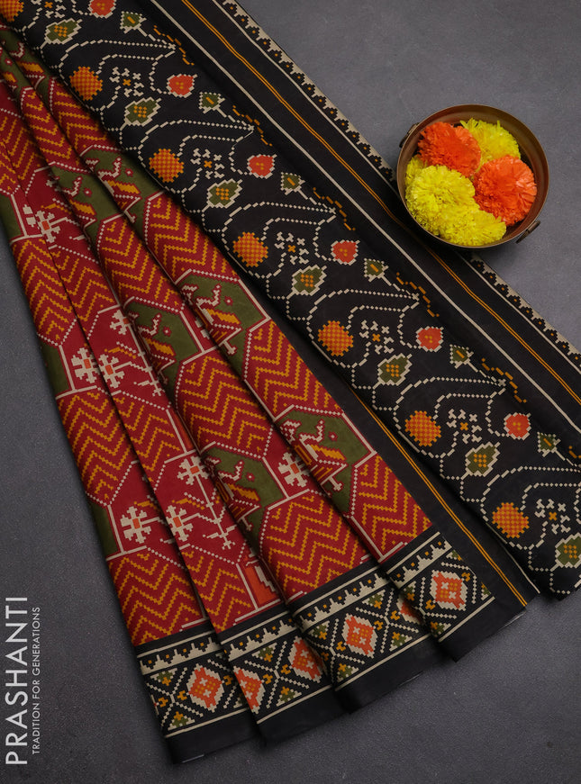 Muslin cotton saree maroon and black with allover patola prints and printed border