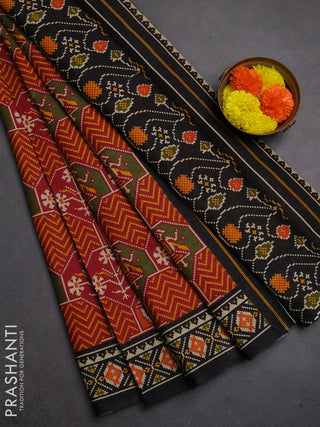 Muslin cotton saree maroon and black with allover patola prints and printed border