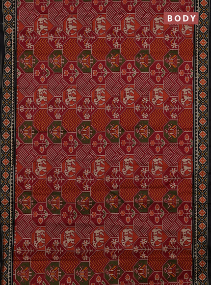 Muslin cotton saree maroon and black with allover patola prints and printed border