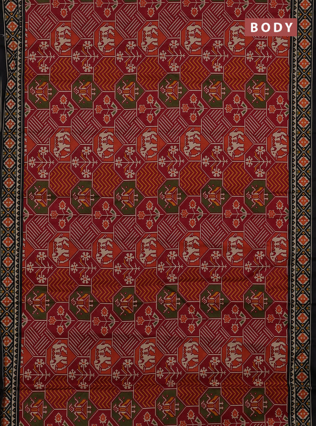 Muslin cotton saree maroon and black with allover patola prints and printed border