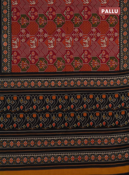 Muslin cotton saree maroon and black with allover patola prints and printed border