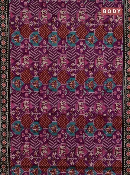 Muslin cotton saree purple and black with allover patola prints and printed border