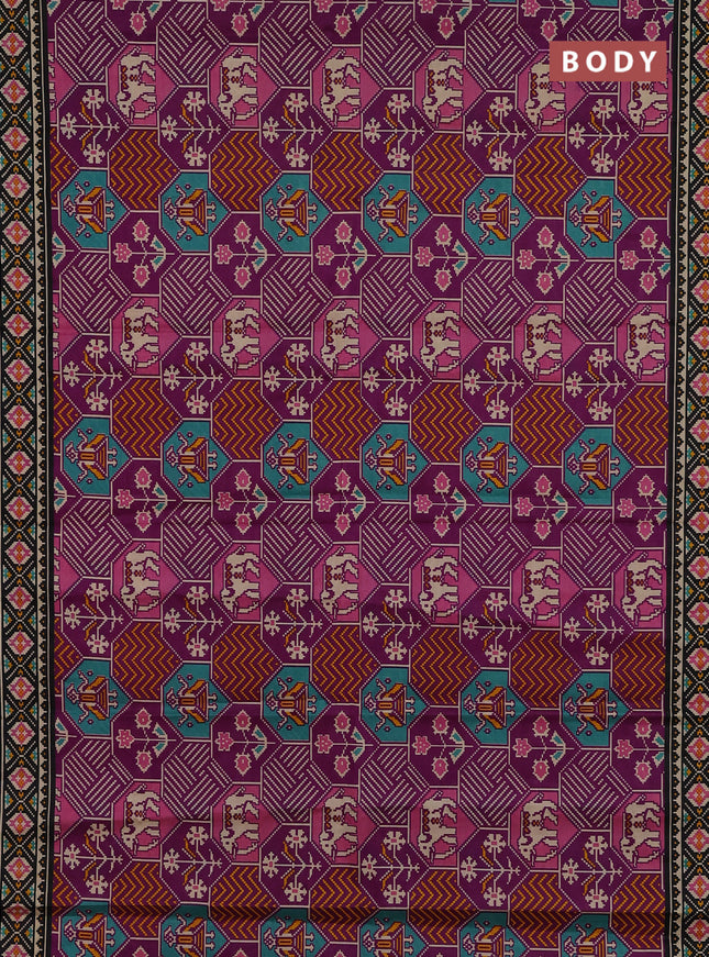Muslin cotton saree purple and black with allover patola prints and printed border