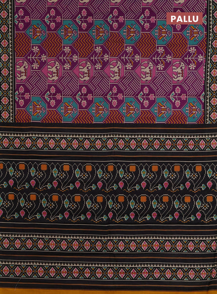 Muslin cotton saree purple and black with allover patola prints and printed border
