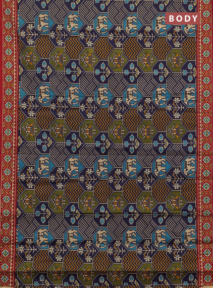 Muslin cotton saree blue and maroon with allover patola prints and printed border