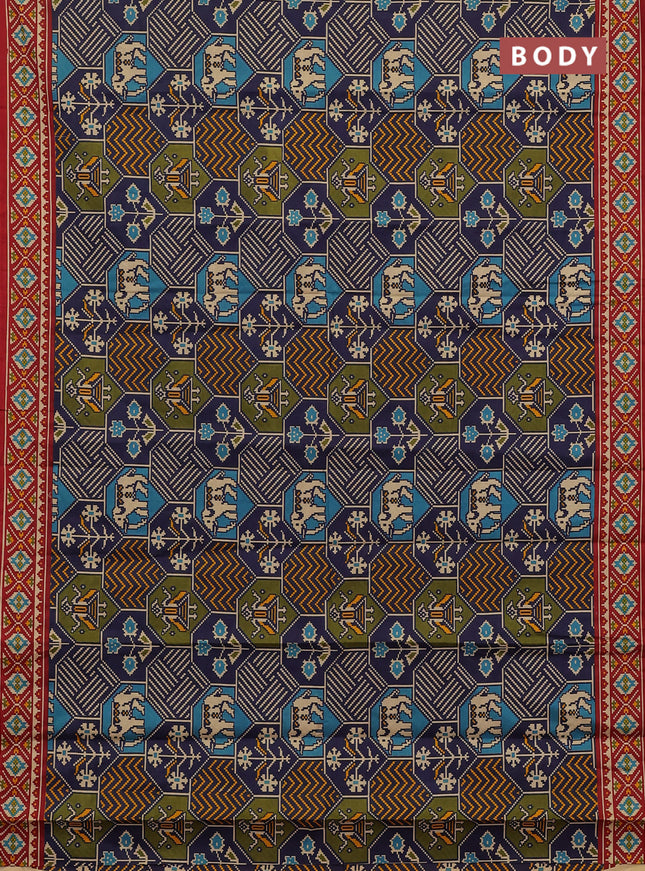 Muslin cotton saree blue and maroon with allover patola prints and printed border