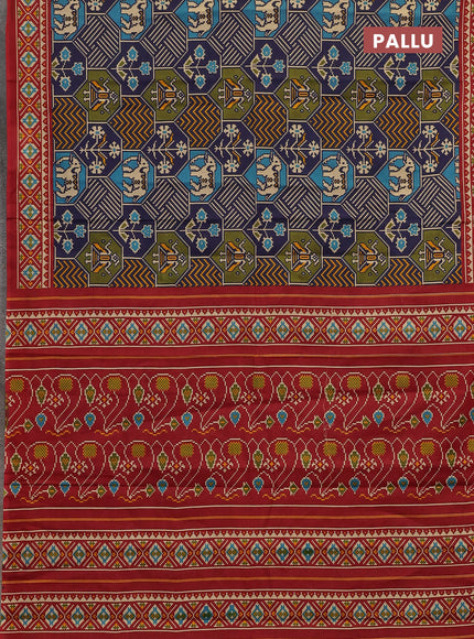 Muslin cotton saree blue and maroon with allover patola prints and printed border