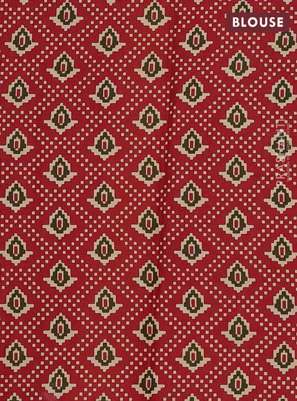 Muslin cotton saree olive green and maroon with allover patola prints and printed border