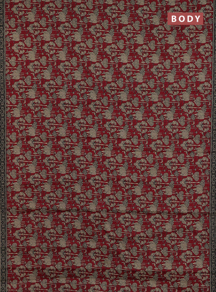 Muslin cotton saree maroon and black with allover kalamkari prints and printed border