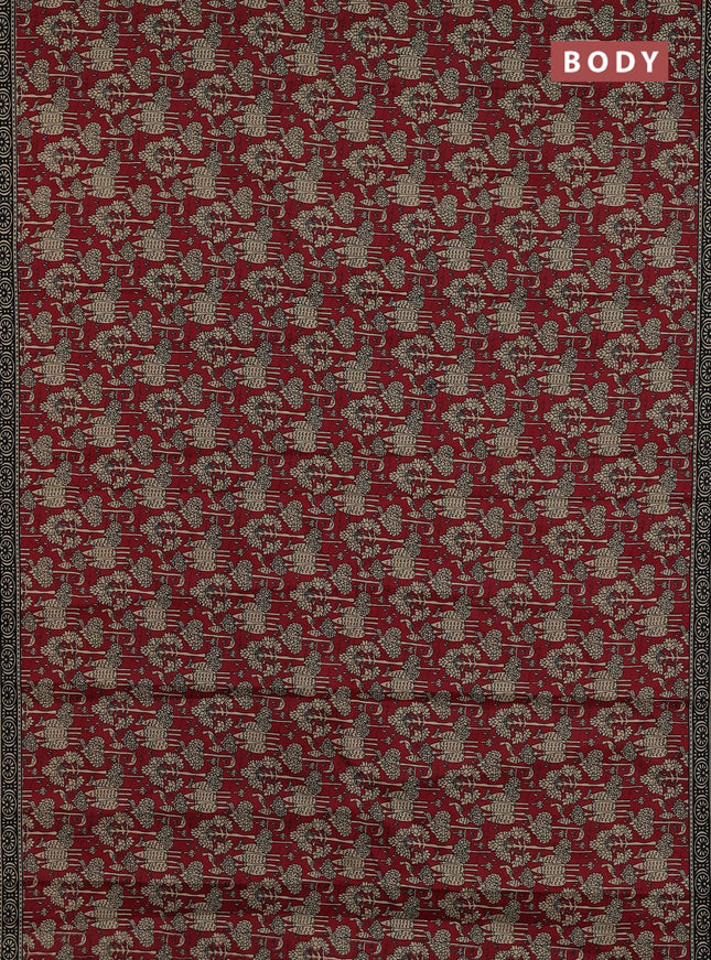Muslin cotton saree maroon and black with allover kalamkari prints and printed border