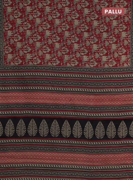 Muslin cotton saree maroon and black with allover kalamkari prints and printed border