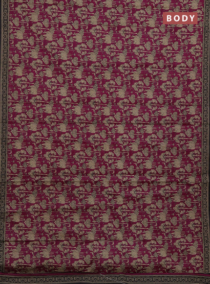 Muslin cotton saree magenta pink and black with allover kalamkari prints and printed border