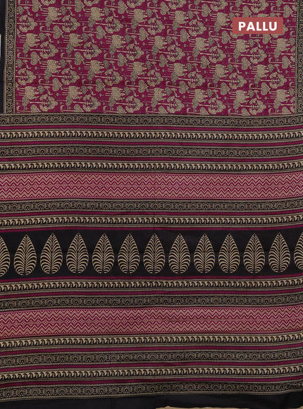 Muslin cotton saree magenta pink and black with allover kalamkari prints and printed border