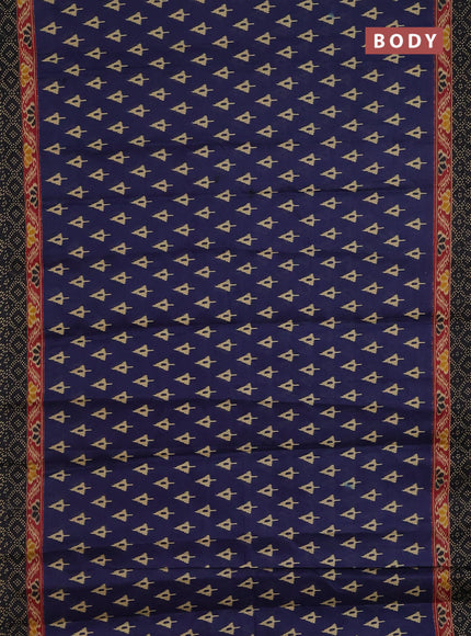 Muslin cotton saree navy blue and black with allover ikat butta prints and printed border