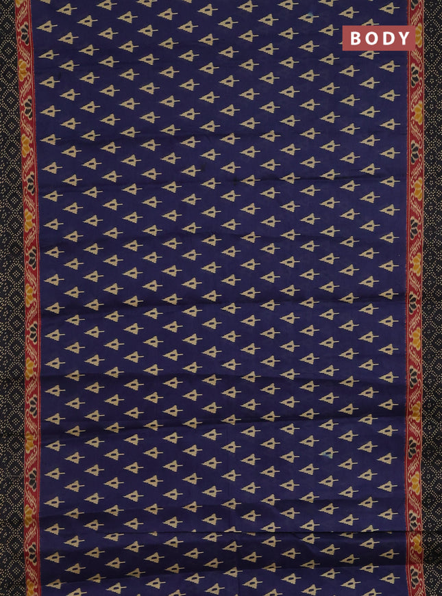 Muslin cotton saree navy blue and black with allover ikat butta prints and printed border