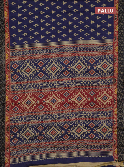 Muslin cotton saree navy blue and black with allover ikat butta prints and printed border
