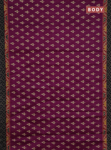 Muslin cotton saree magenta pink and black with allover ikat butta prints and printed border
