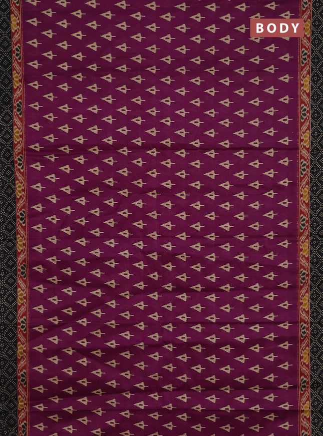 Muslin cotton saree magenta pink and black with allover ikat butta prints and printed border
