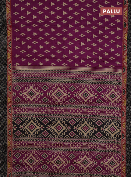 Muslin cotton saree magenta pink and black with allover ikat butta prints and printed border