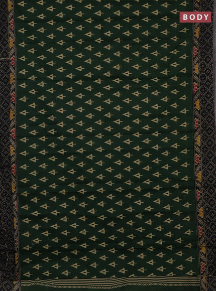 Muslin cotton saree green and black with allover ikat butta prints and printed border
