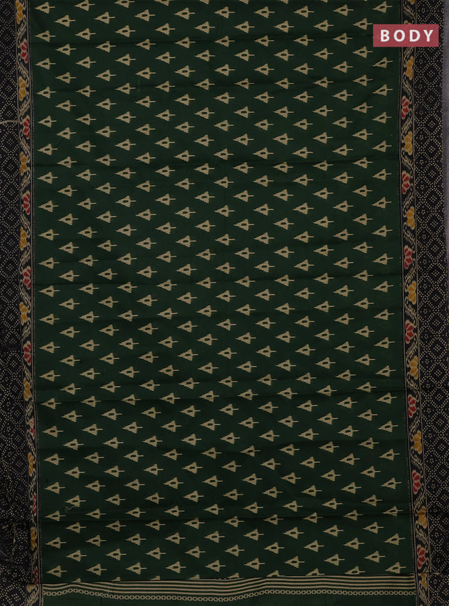 Muslin cotton saree green and black with allover ikat butta prints and printed border