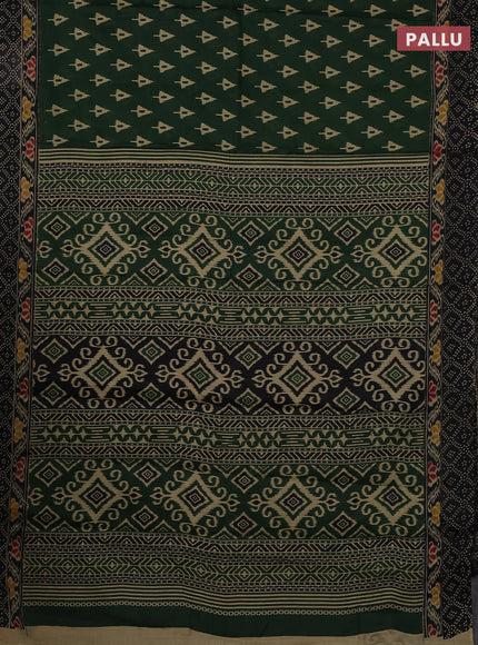 Muslin cotton saree green and black with allover ikat butta prints and printed border