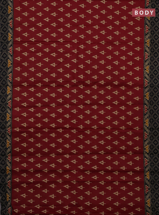 Muslin cotton saree maroon and black with allover ikat butta prints and printed border