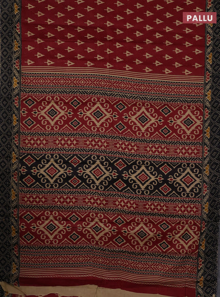Muslin cotton saree maroon and black with allover ikat butta prints and printed border