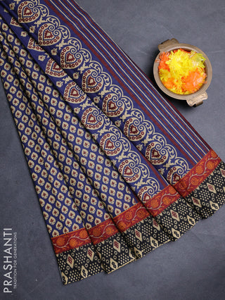 Muslin cotton saree navy blue and black with allover butta prints and printed border