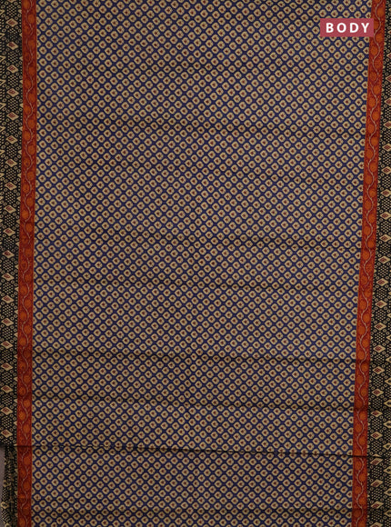 Muslin cotton saree navy blue and black with allover butta prints and printed border